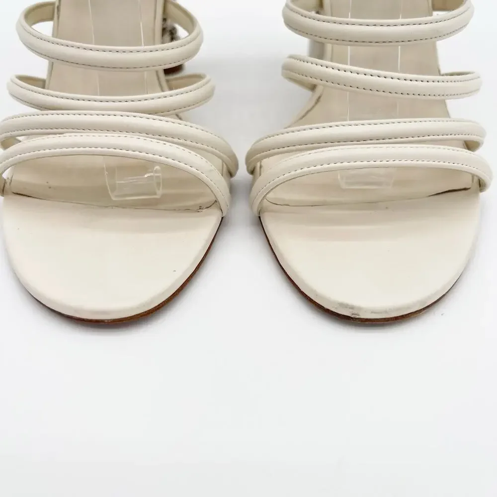 Chanel Ivory Leather Caged Coco Tower Chain Link Heel Ankle Zip Sandals EU 39